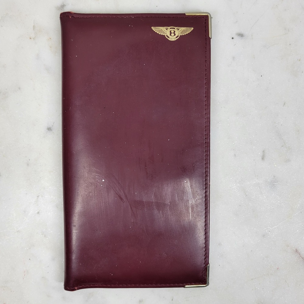 Bentley Leather Checkbook Holder Burgundy Gold Winged B Logo England Vintage